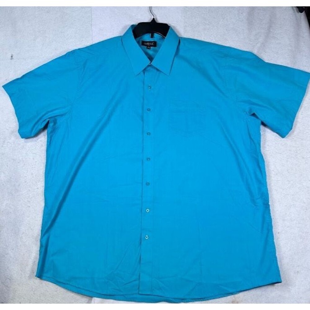 Omega Italy Mens Button Down Shirt 3XL Blue Short Sleeve Casual Cotton Blend